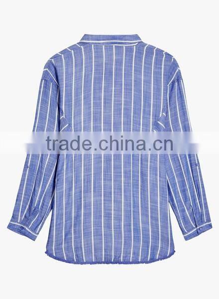 Wholesale 2017 Custom Ladies Fashion Frill Blouse Stripes Relaxed Ruffle Shirts