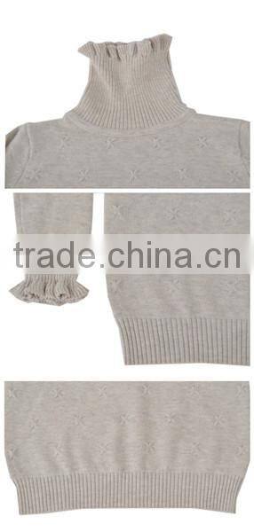 New girl's cotton high collar ruffle edged pullover sweater