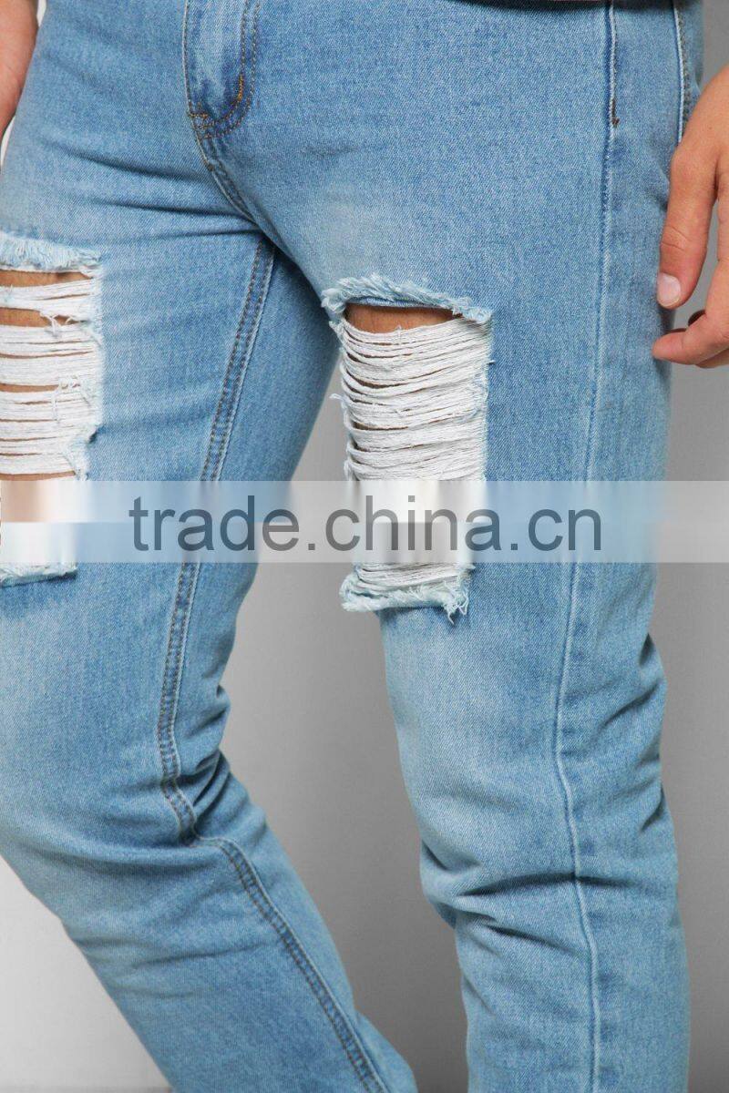slim fit light blue jeans distressed denim jeans with extreme knee rips
