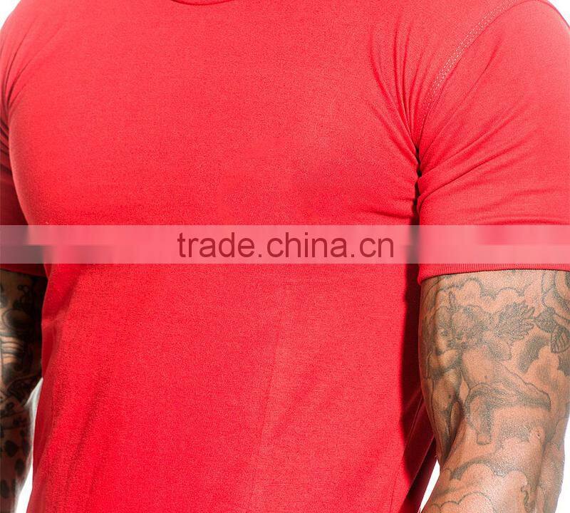 Mens Plain gym running fitness T Shirt with hem bottom