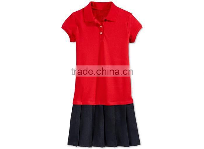 2017 custom logo red and black sport dress polo pleated school girl tunic tennis dress