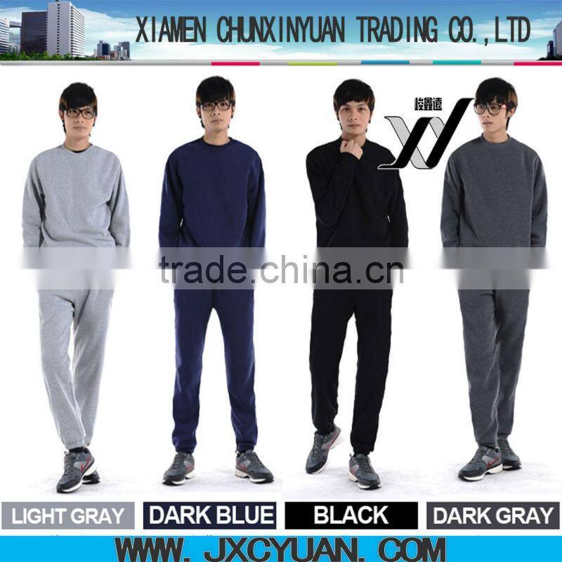 custom oem men plain cotton fleece sweat suits made in China