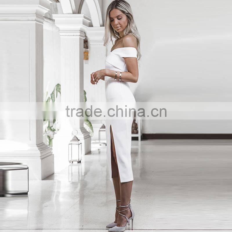 Sexy Off Shoulder Dresses Women Summer Side Slit Dresses Party Night Bodycon Dress