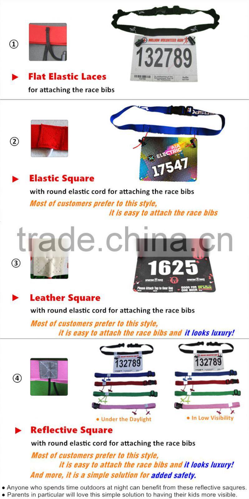 Customized Race Number Belt with Gel Holders - 6 belt colors - IronMan Triathlon Stretch Woven Logo Race Bibs Number Belt