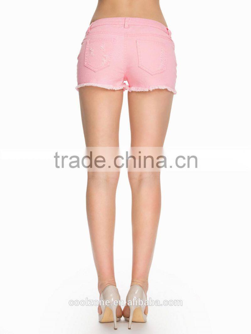 Latest fashion design stone washed shorts women/sexy denim shorts with trim