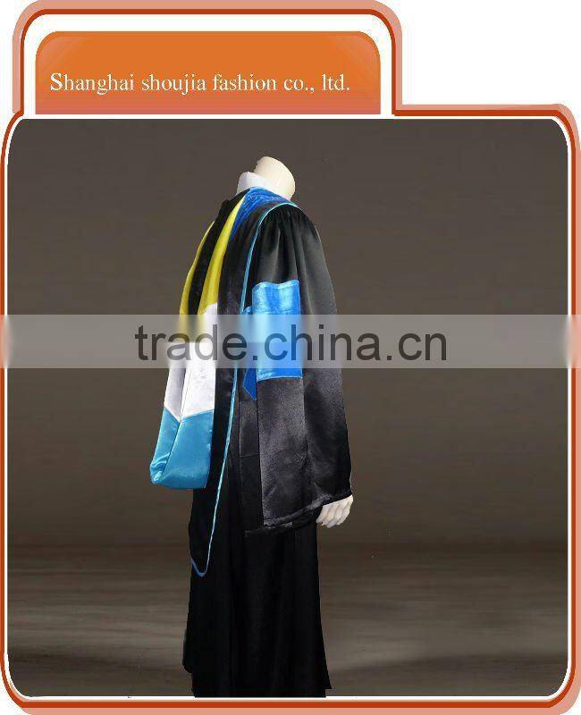 graduation gown, yellow and purse graduation gown, high quality academic gown
