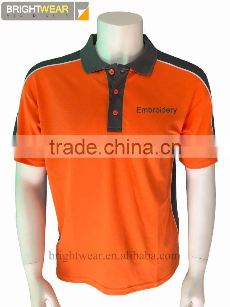 Contrast 100% polyester knit fabric embroidery safety custom short sleeve protective polo shirt