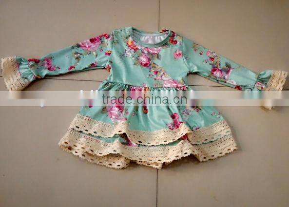 2017 Autumn New Style Wholesale Children's Boutique Clothes Baby Girls Cute Floral Lace Long Sleeves Ruffle Beautiful Clothes