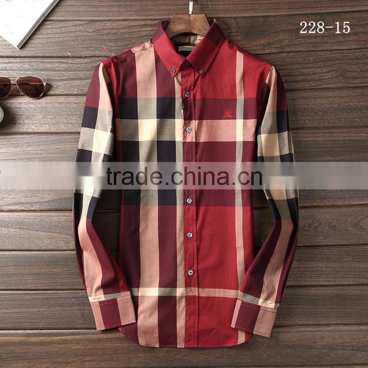 Fancy red and black big check men casual shirt embroidery design
