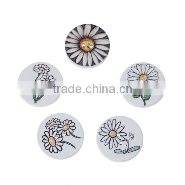 Wood Sewing Buttons Scrapbooking 2 Holes Round At Random Flower Pattern 20mm Dia