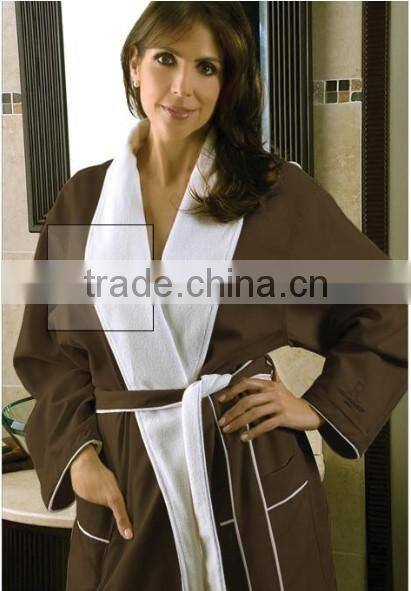 Microfiber and terry cloth hotel bathrobe