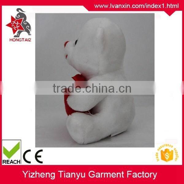 white plush stuffed bear soft toy, teddy bear shaped plush valentine day bear with heart for girl