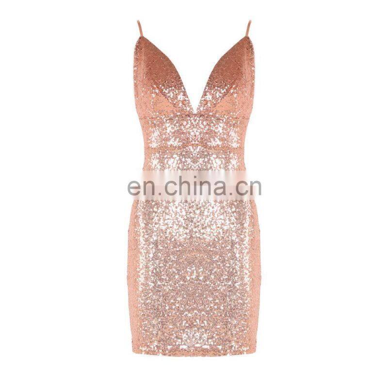 Europe And America Sexy Sling Paillette Package Hip One-Piece Dress