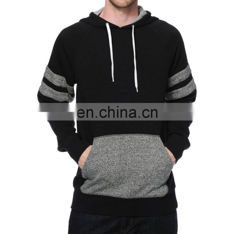 2017 Fashion Cheap Hot Sale OEM Casual Men Black Colorway Raglan Sleeves Strip Hoodies