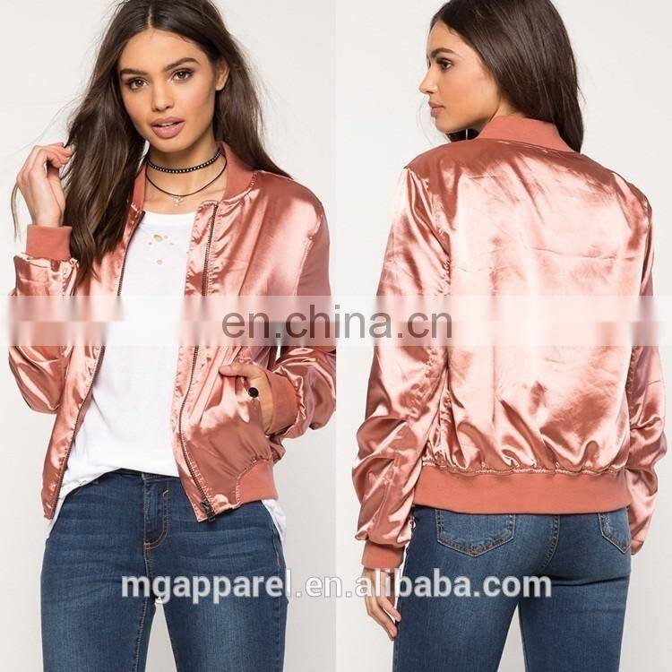 China clothing manufacturer custom plain Satin Bomber Jacket wholesale