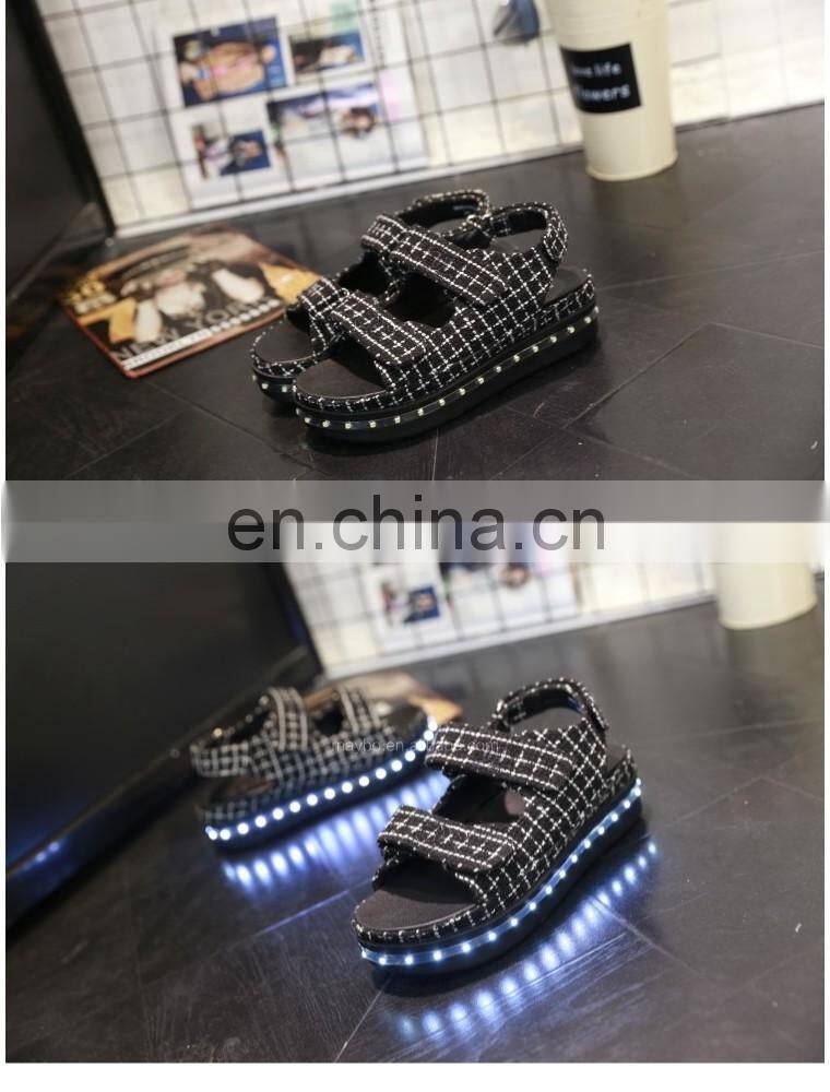 New design 7colors light shoes Comfort Low Platform Womens Summer Plaid USB Charge Led Luminous sandals Ladies LED shoes