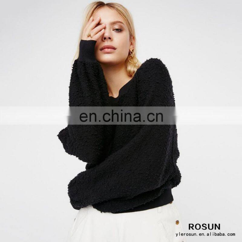 ladies soft crewneck textured design sweatershirt