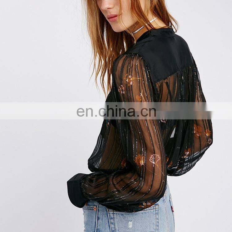 clothing spring sheer sleeves lady latest fashion blouse design 2016