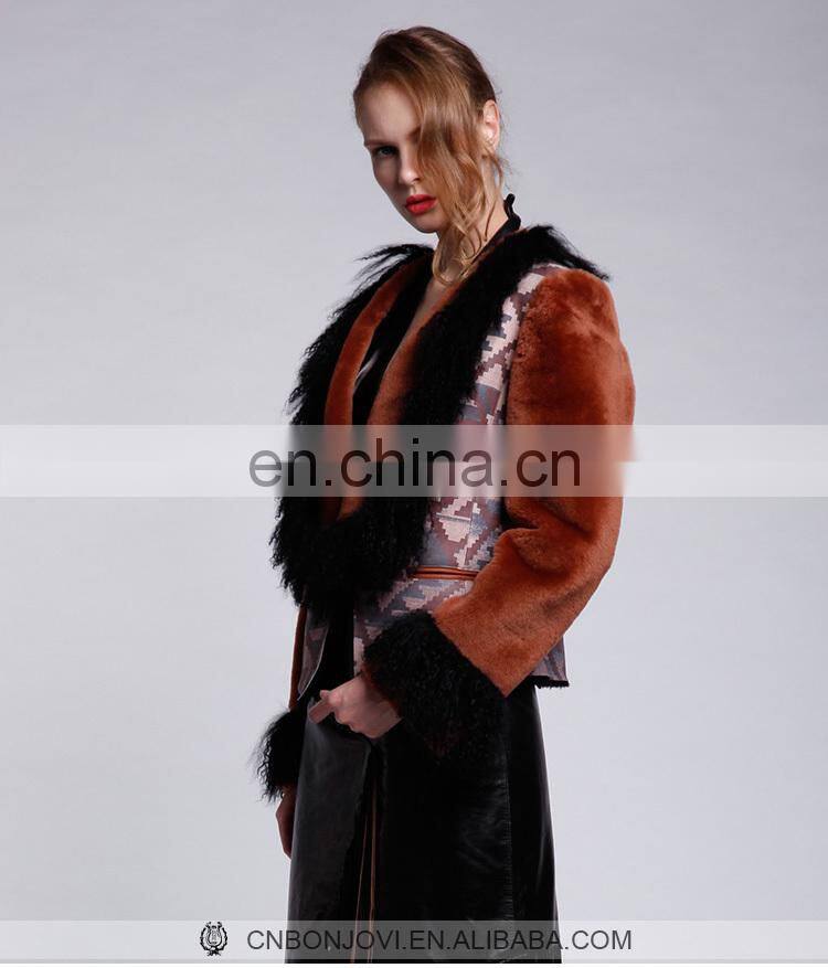 Fashion Sheep Fur & Skin Jacket Mogolian Sheep Fur Trim Sheepskin Fur Coat Hot Sale Ladies Fur Dress