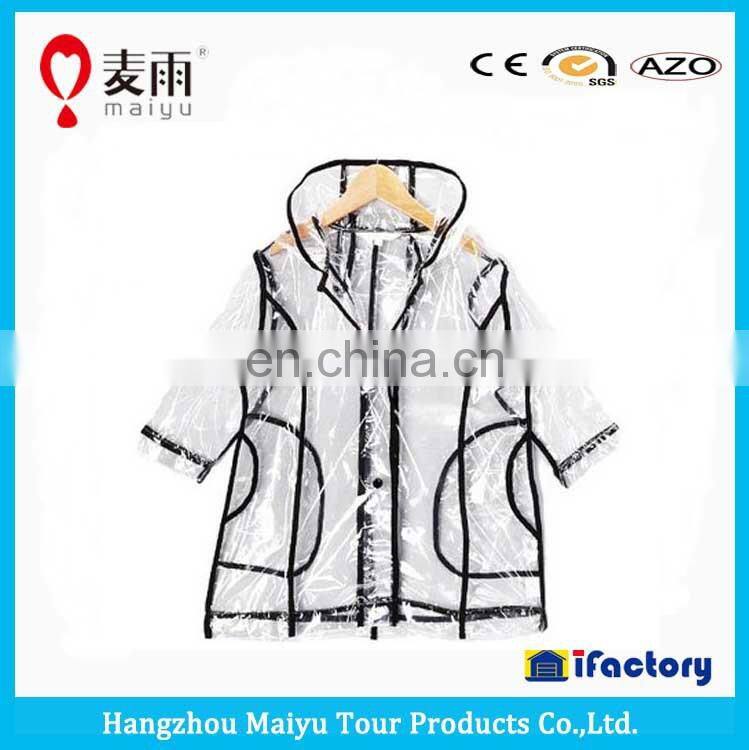 Maiyu transparent recyclable rain poncho with black trim