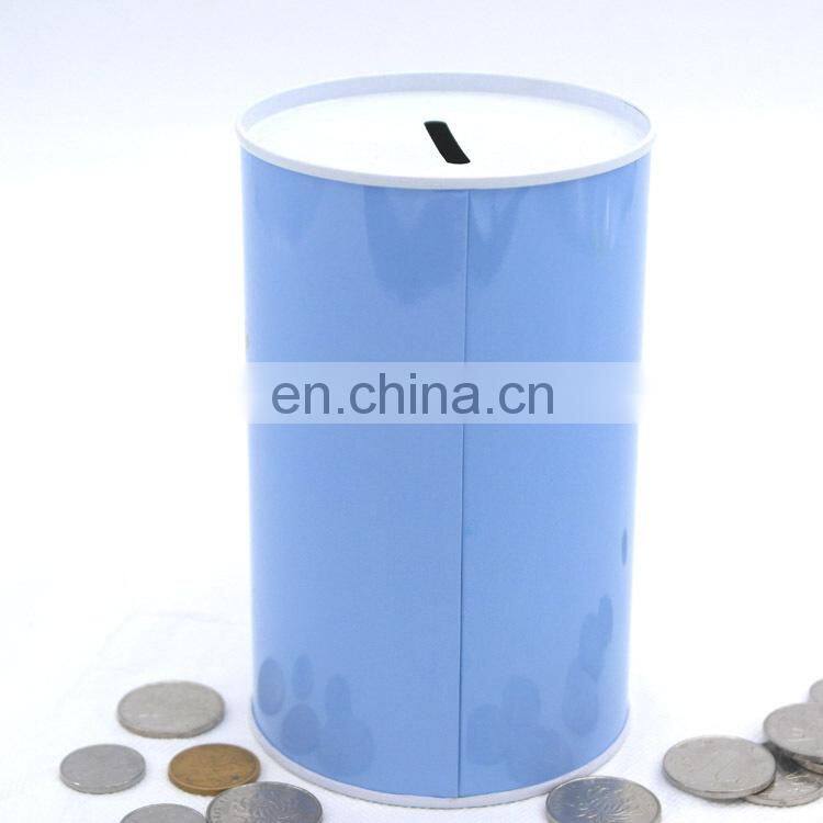 Custom cylindrical iron coin bank tin cans wholesale