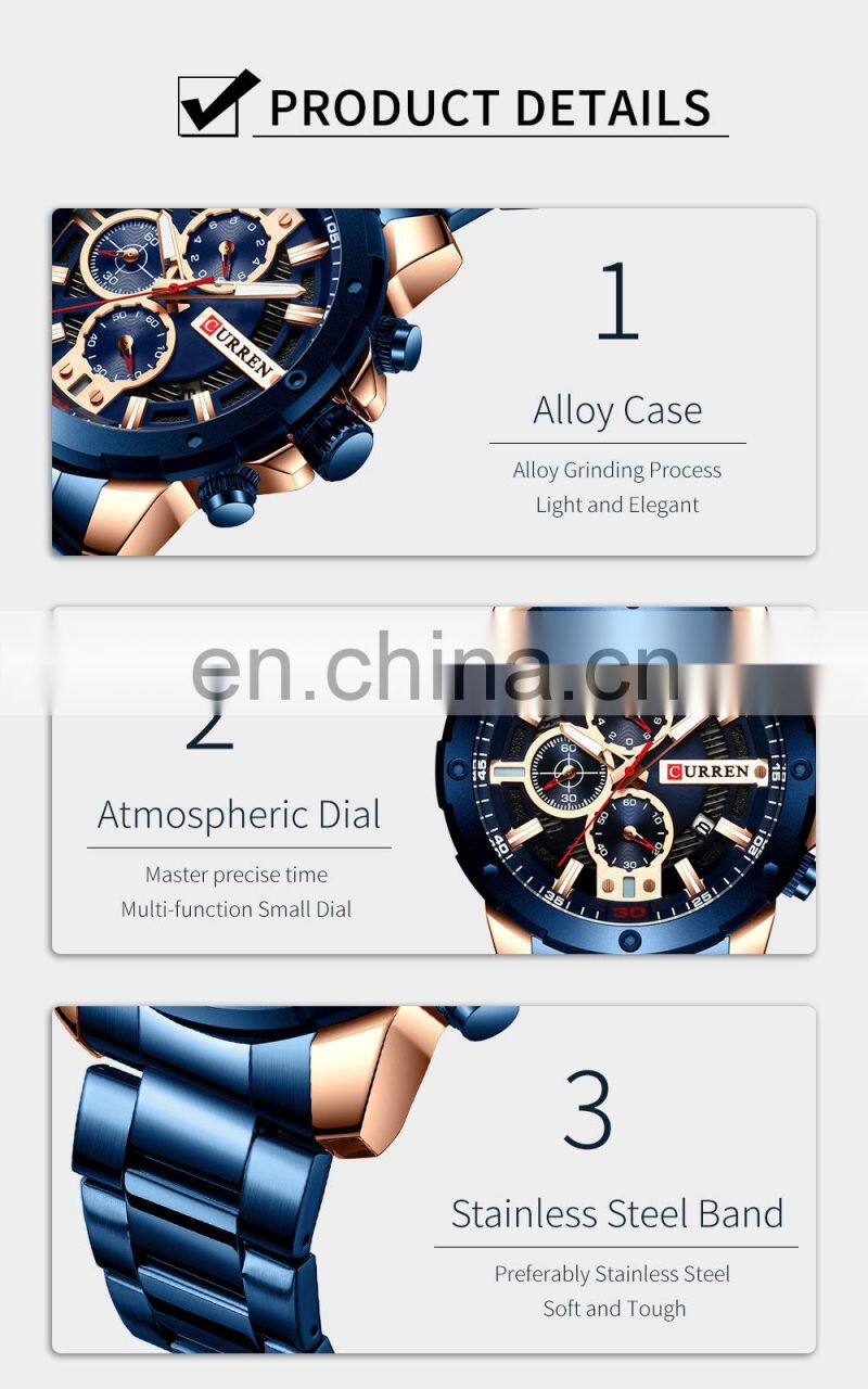 CURREN 8336 Men Chronograph Quartz Fashion Watches 3atm Waterproof Japan Movt Stainless Steel Big Dial Wrist Watch