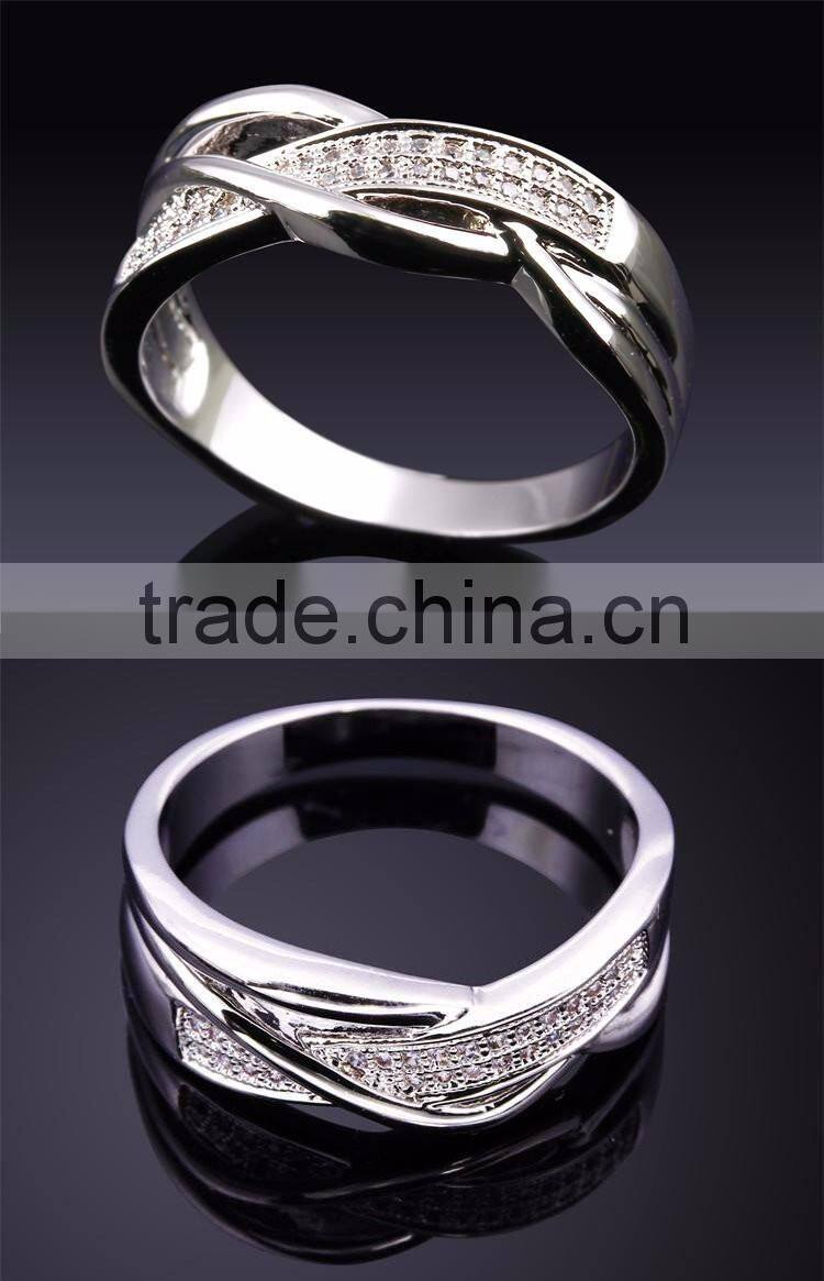 New Product 2017 Cubic Zirconia Hong Kong Factory 2-Tone Plated Wedding Band Ring