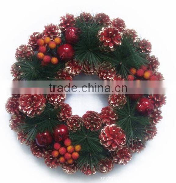 18" christmas pinecone wreath with flower and fruit/white berry christmas wreath