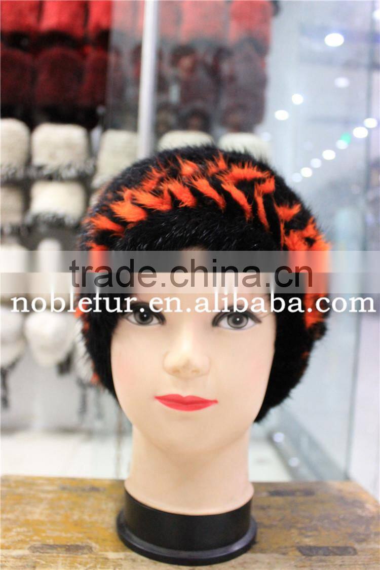 new design mink fur knitted winter baggy headwear with linedsoft and warm beanie