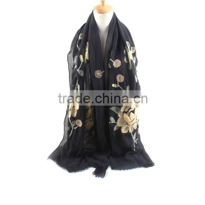 Fashion Ladies Charm Flower Embroidery Cotton Hijab Muslim 2016 Scarf