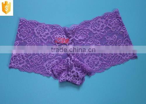 purple sexy full lace transparent woman panties with star metal decorated