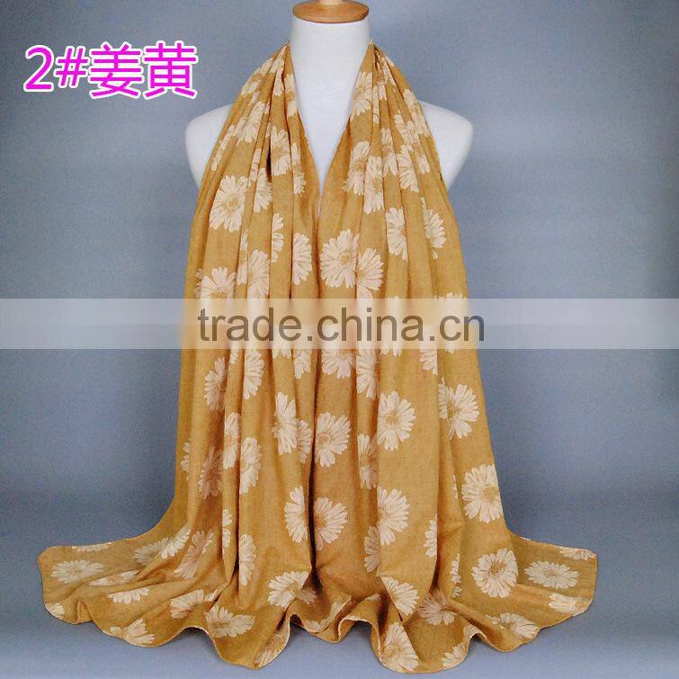 New Style Autumn Winter Sunflower Printed Cotton Linen Muslim Hijab Shawls And Scarves