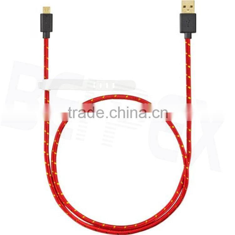 Nylon Gold Plated Micro USB Data Terminal Connector Cable