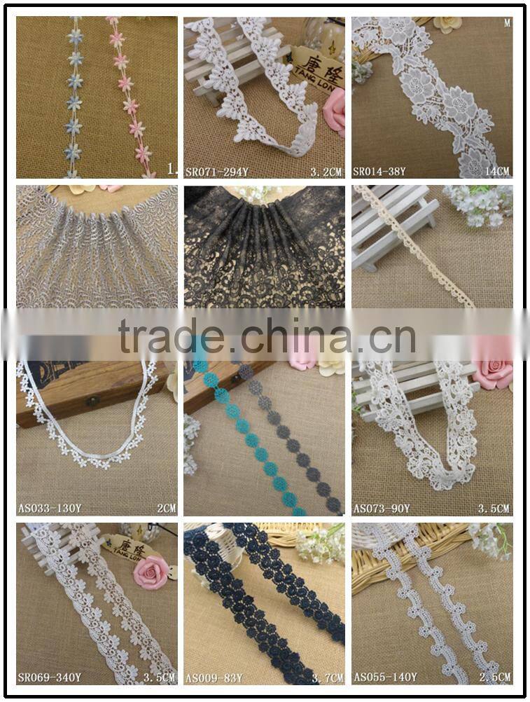 Water Soluble lace1.8" Flower Blue Pink Nylon Embroidery Kitted Slim Side Underwear Laces Fabric