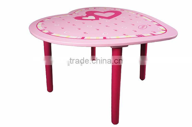 pink heart-shaped wooden kids dinning table