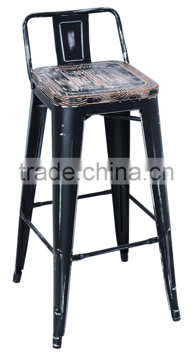 High Quality Dining Room Metal Bar Chair With Wood Seat Stackable Industrial Metal Chairs Replica For Event HYG-09