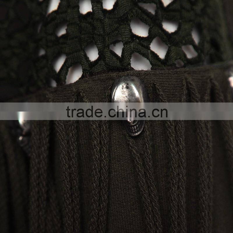 PT-045 Tassel Splicing Cut-Out O-neck Cotton Long Sleeves T-shirt