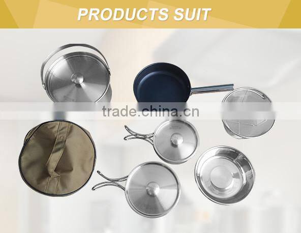 Foldable Camping Saucepan Frying Pan Stock Pot Stainless Steel Cookware Set