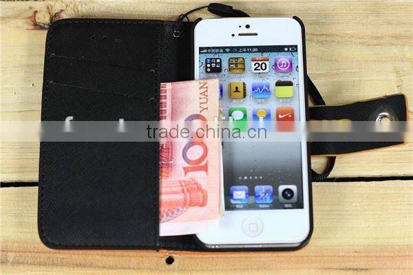 Elegant magnetic flip leather case for iphone 5 with Metal Button F-IPH5LC033