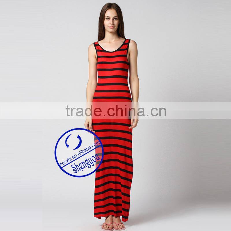100 viscose yarn dyed casual sleeveless 2015 fashion dress
