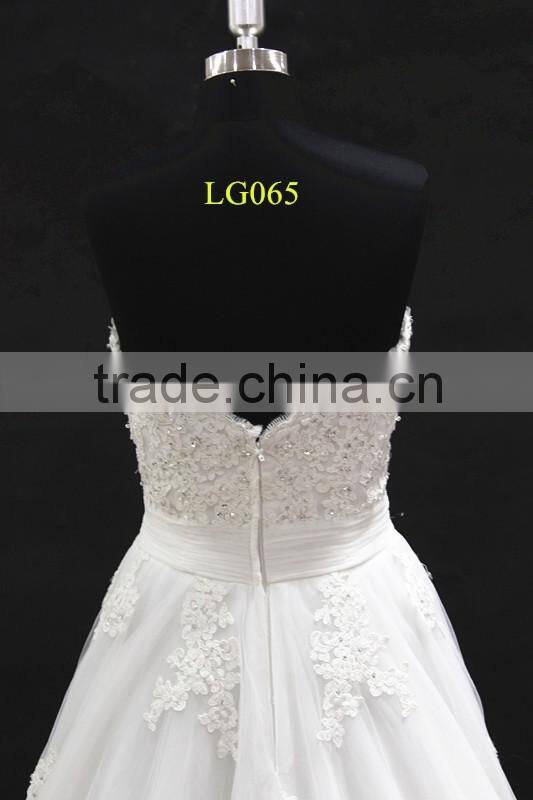 New beading lace appliques tulle drapping belt with beading trim sweetheart wedding dress