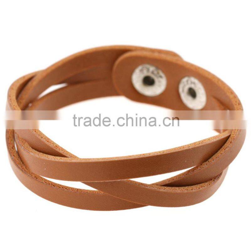 Handmade Weave Wrap Leather Snap Button Bracelet for Men and Women Gifts