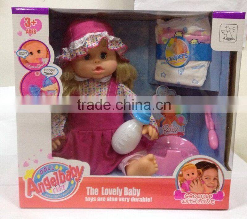 New item 16inch soft toy drinking and peeing girl doll toy promotional toy