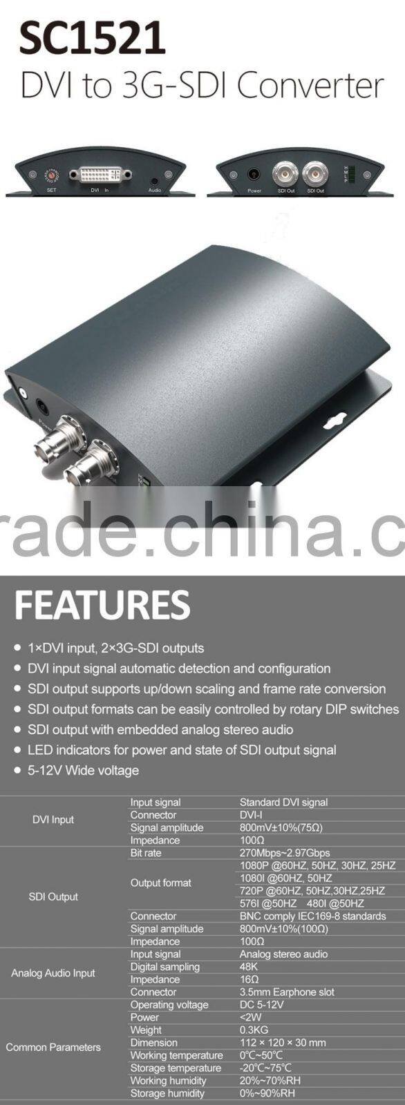 SC1521 DVI Video Signal Converter Convert 3G-SDI Video Signal With Embedded Analog Stereo Audio