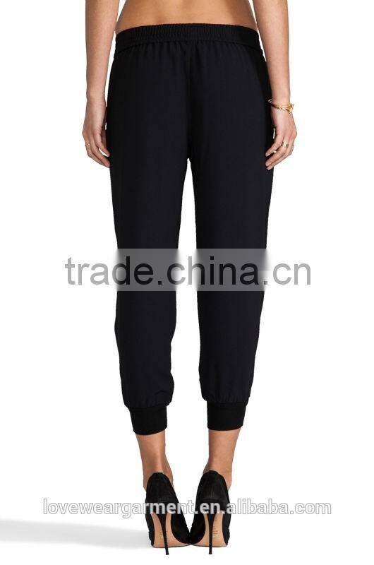 2016 custom design women casual black ruffle harem pants