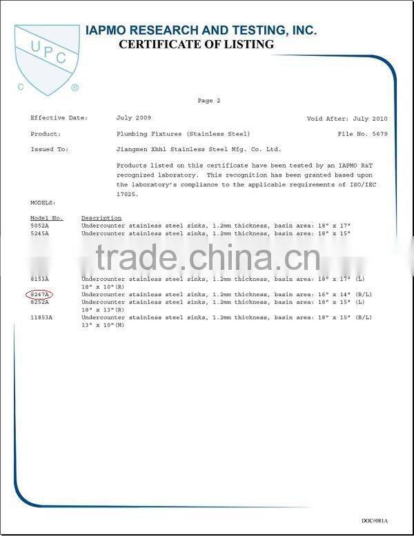 cUPC stainless steel industrial kitchen sink 8652A