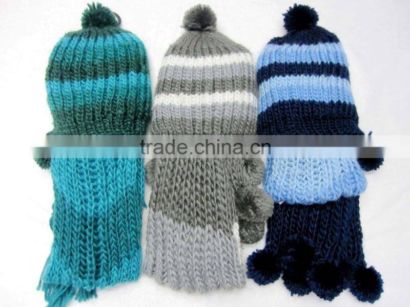 wholesale white black hat and scarf set girls knitted set scarf and hat sets