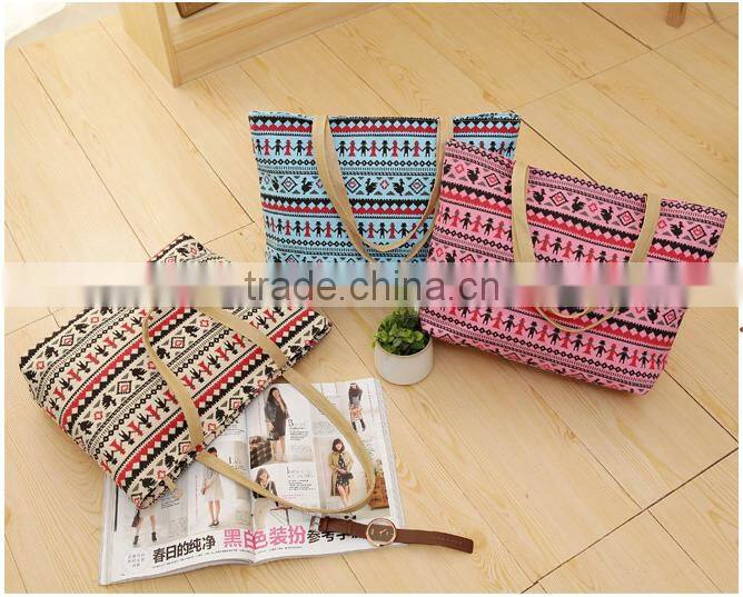 Leisure fashion printed canvas beach bag;Waterproof large tote beach bag/beach tote bag