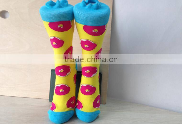 Brand Embroidery Logo Bright Yellow Donut Design Women Cozy Christmas Sock