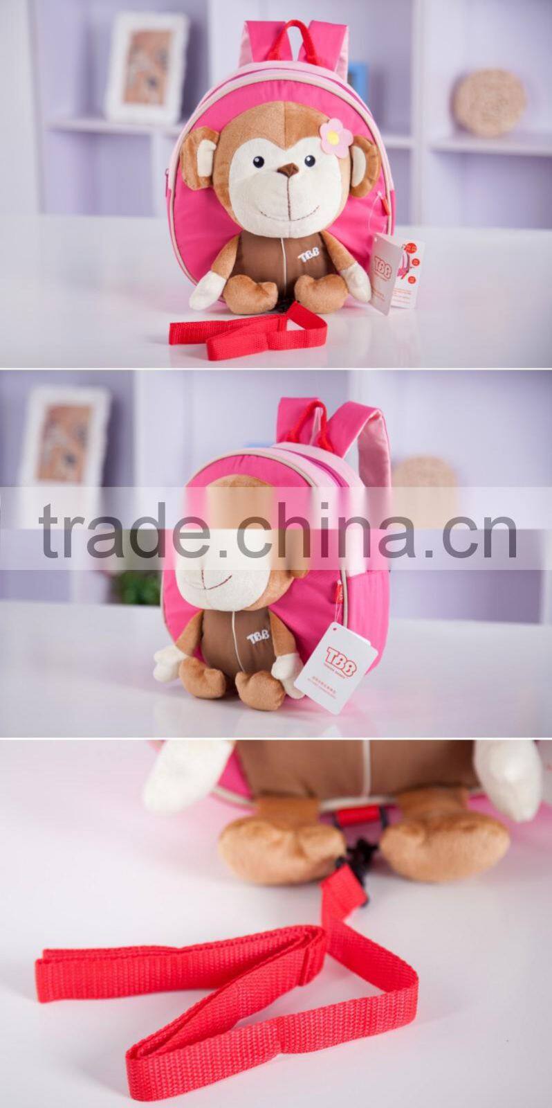 China supplier 2015 cartoon plush toy monkey baby girl backpack, kids backpack